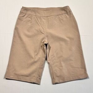 Soft Surroundings Bermuda Shorts Chino Beige Tan Cuffed Pull On Stretch Size XS